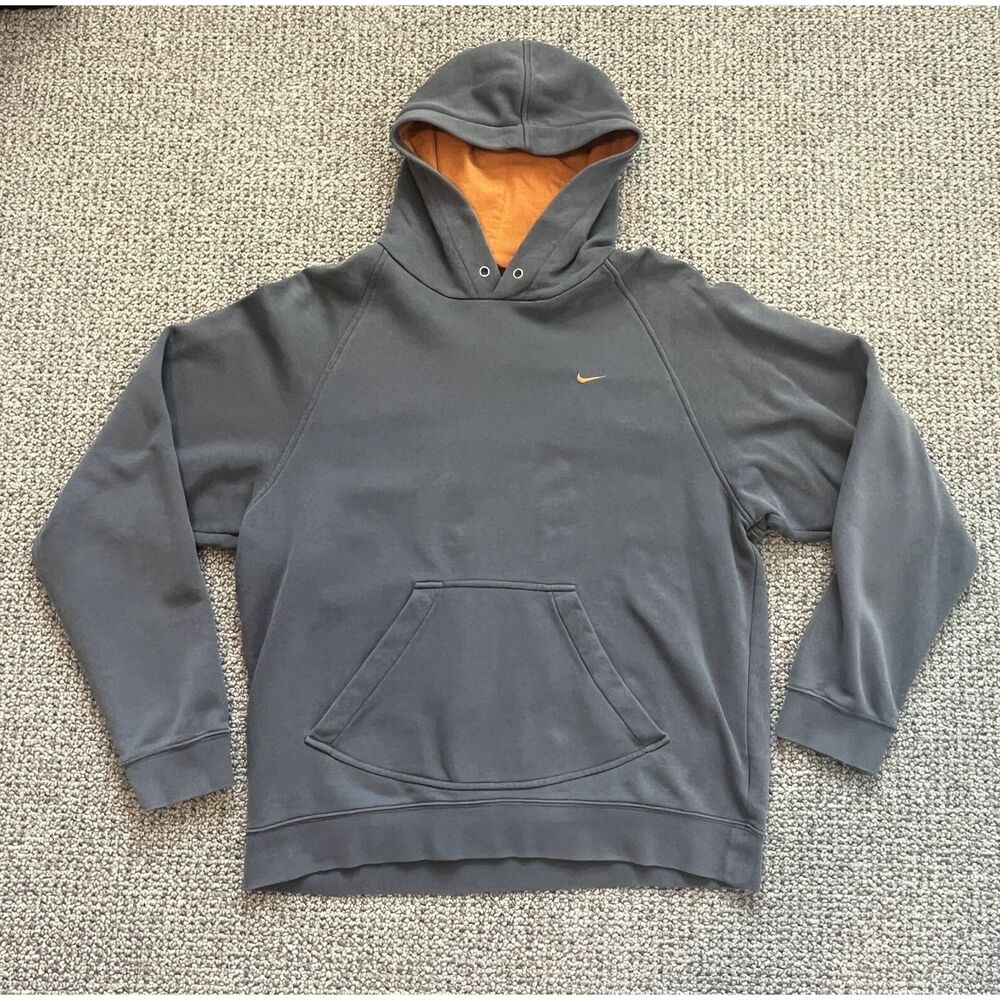 Vintage Y2K Nike Mini Swoosh Hoodie Grey Orange Lined Hood Men's Medium